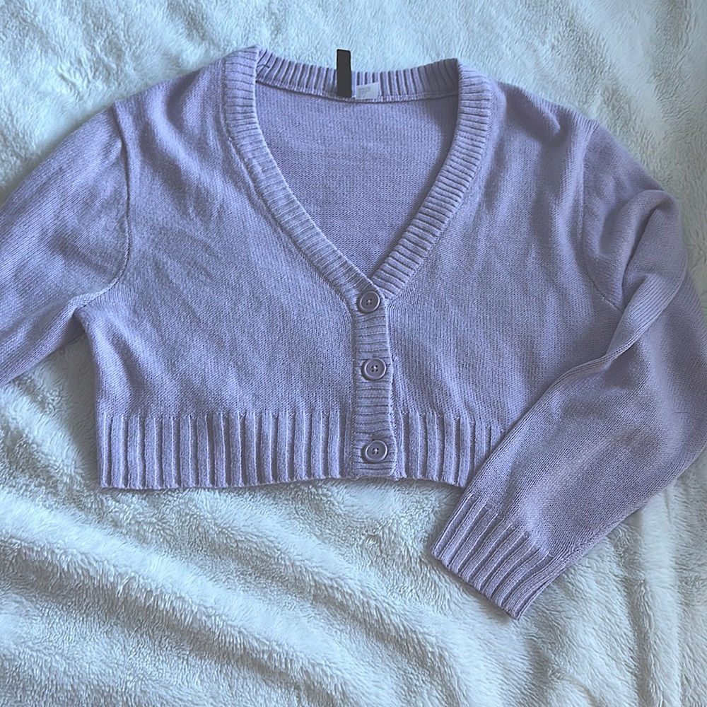 H&M Button Down Cropped Lavender Sweater